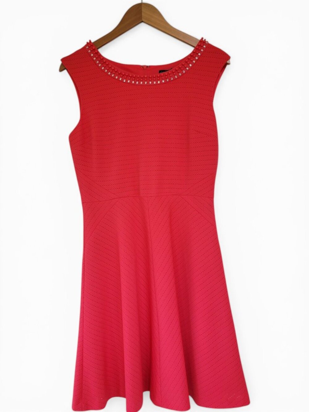 Covington Coral Pink Fit and Flare Dress With Beaded Collar